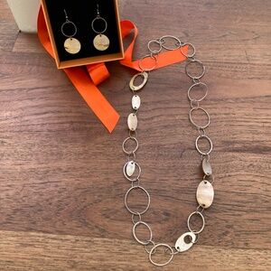 Handmade silver and oyster shell necklace and earrings from Zanzibar